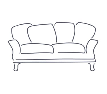 Minimalist line art illustration of a comfortable three-seater living room sofa icon.