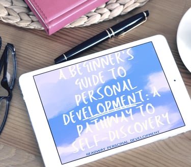 tablet showing book cover "A Beginner's Guide to Personal Development"