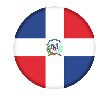 A circular icon of the Dominican Republic flag with its coat of arms centered on a white cross.