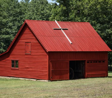 Old red barn painted with a heritage breathable paint