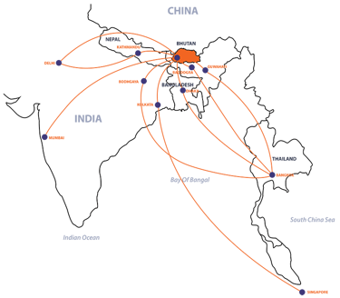 map-of-bhutan-with-its-points-for-entry-and-exit-by-air-travel