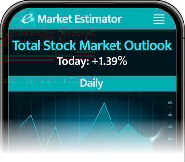 Stock market estimator app shown on a mobile phone. Displayed is a daily stock market trend chart