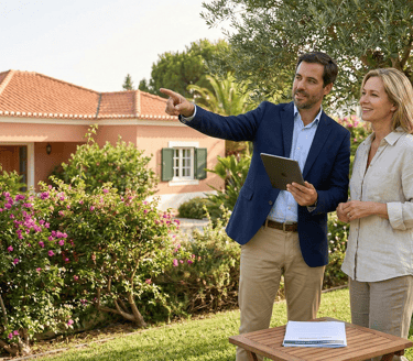 Property manager reviewing rental strategy with homeowners in the Algarve