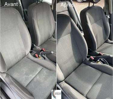 Nettoyage en profondeur de siège de voiture ford avec shampouineuse m&m services pro rouen