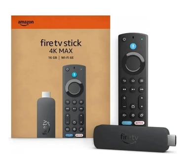 Amazon Fire TV Stick 4K Max with Alexa Voice Remote and original packaging box.