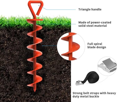 Eurmax USA 4 Pack Heavy Duty Ground Stakes,Industrial Grade Spiral Steel Screw-In Trampoline Anchors