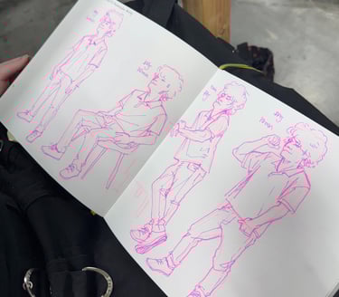 Multiple drawings of a male model