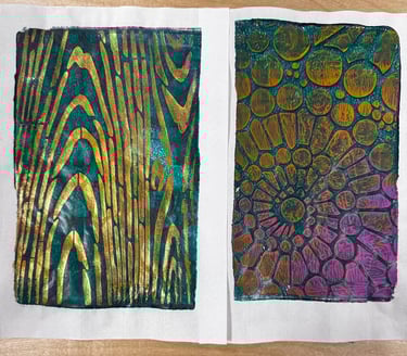 A texture print done with paint and stencils