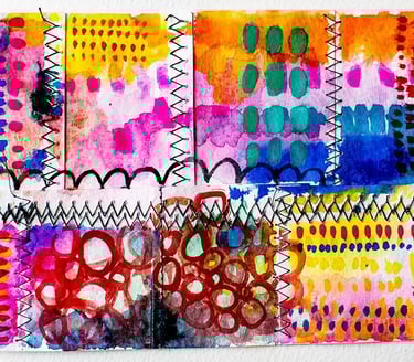 multicolor watercolor with zigzag stitching