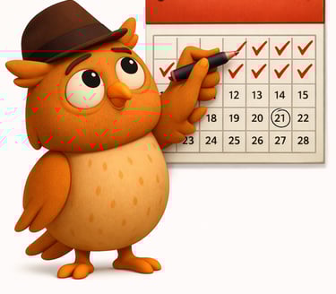 hibou écrit sur un calendrier