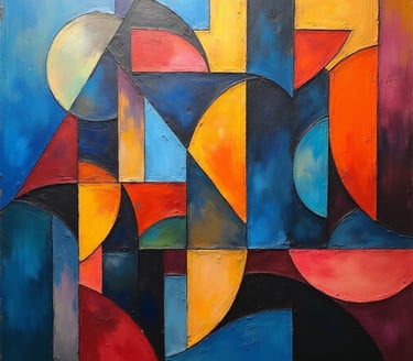 pintura de arte cubista al óleo con colores vivos