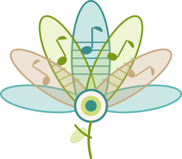 logo of lotus with musical notes in each leaf on a staff.