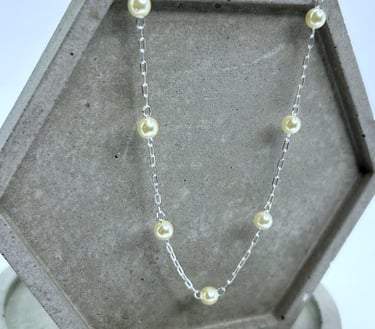 Colar em prata 925 com detalhes em imitação de perolas