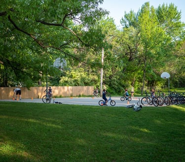 Kids on bikes in a park