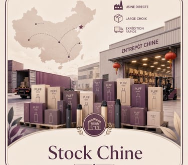 Stock Chine grossiste pour puffs jetables chez Vapobar.fr