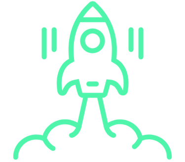 a green and white rocket ship with a rocket