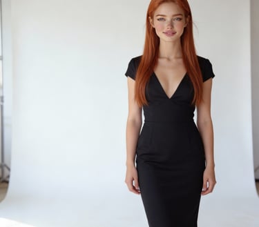 Diana, model, headshot, ai, actress, black dress