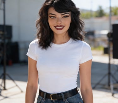 Felicia, Ai, ai model, model, actress, film, commercials, music videos, blue jeans, shirt