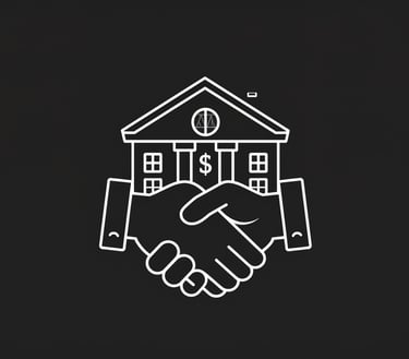 a handshake with a house in the background