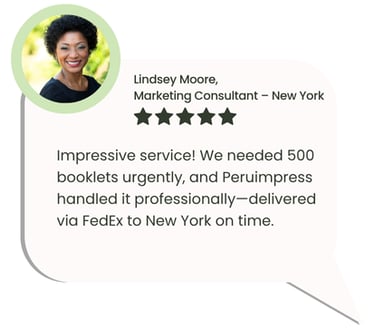 Review of booklet printing and FedEx shipping from Peru to New York by Peruimpress.