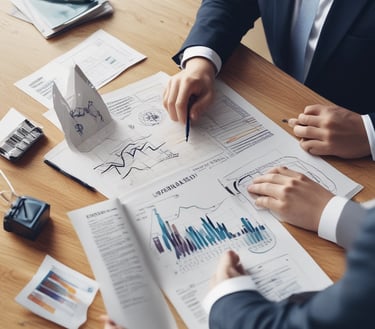 Large blue letters 'AI' stand prominently on a surface covered with a pattern of hexagonal shapes. Dark swirling lines intersect around the letters, creating a sense of motion and complexity. The background has a metallic sheen with a futuristic, digital style.