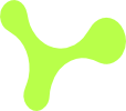A bright lime green abstract logo icon featuring a modern, organic three-pronged shape.