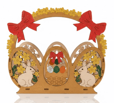 HANDGEFERTIGTER HOLZ-OSTERKORB MIT BUNTEN EIERN – FRÜHLINGSDEKO BUCHS SG