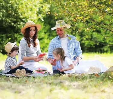Family enjoying garden