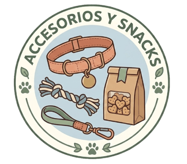 Ilustración de accesorios y bocadillos para mascotas que incluye un collar de perro, una correa,