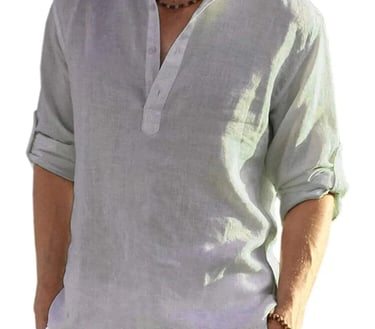 a man in a grey shirt and white pants