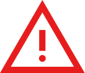 Red warning triangle icon with an exclamation mark isolated on a black background.