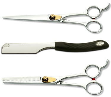 Barber cutting scissors, thinning scissors, shaving razors 