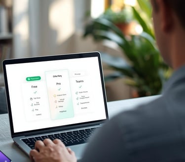 Freemium pricing tiers on productivity software interface