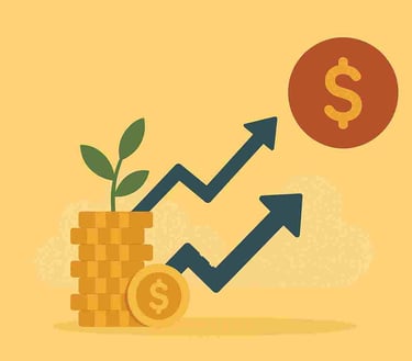 pengar med pilar som pekar uppåt mot ett dollartecken