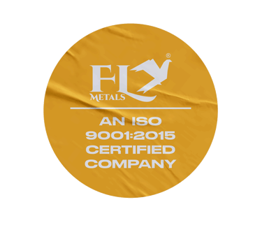 Fly Metals, an ISO 9001:2015 certified company logo.