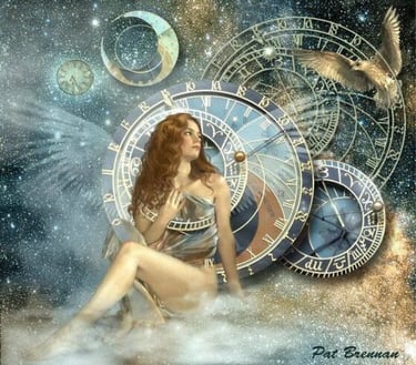 Femme avec des ailes au milieu d'un zodiaque