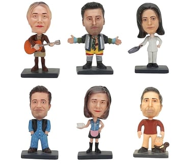 a group of bobble heads of FRIENDS characters, shop on amazon