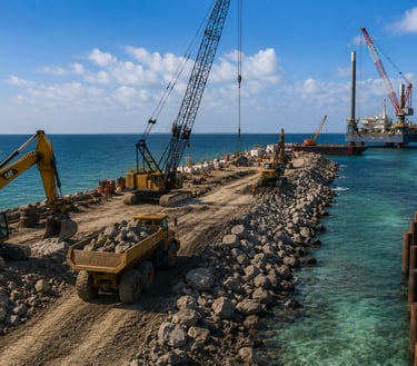 Marine pipeline installation using heavy lifting and construction equipment