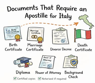 document required for apostille for Italy