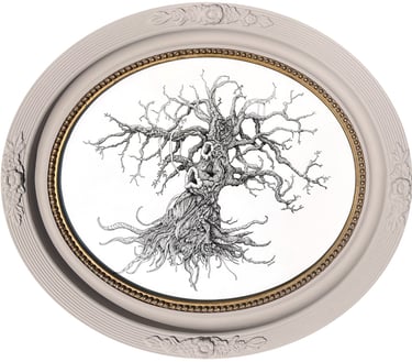 Illustration à l'encre de chine, arbre marronier, cadre début XXe siècle rénové