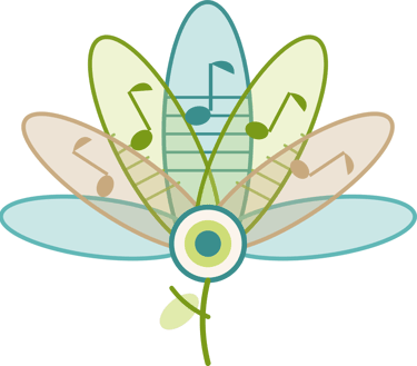 logo of lotus with musical notes in each leaf on a staff.