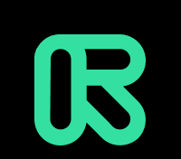 a green and white logo with the letter r