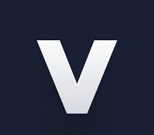 a white v letter v on a dark blue background