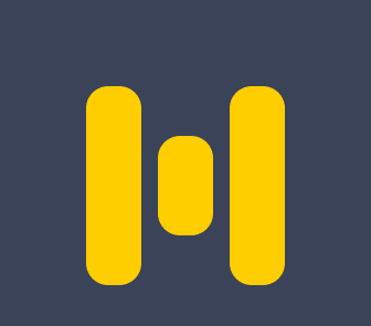a yellow and blue logo with the letter h on it