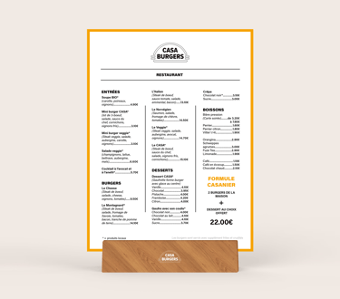 Menu "Casa Burgers"