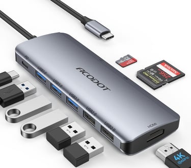 USB C Hub, Acodot 9 in 1 USB C to 4K@60HZ HDMI Multiport Adapter, 3 USB 3.0 Ports, SD/TF Card Reader