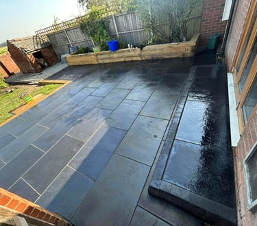New lawn and stone pathway installation in Droitwich garden