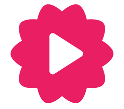 a pink flower with a video player on the screen