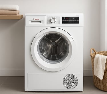 Bosch dryer in modern laundry room.