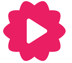 a pink flower with a video player on the screen